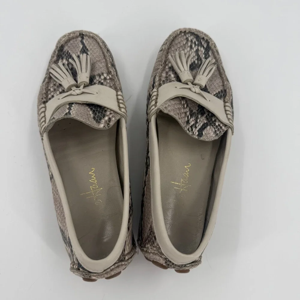 Cole Haan Driving Loafers Womens US 5B Brown Black Python Print Tassel Slip On